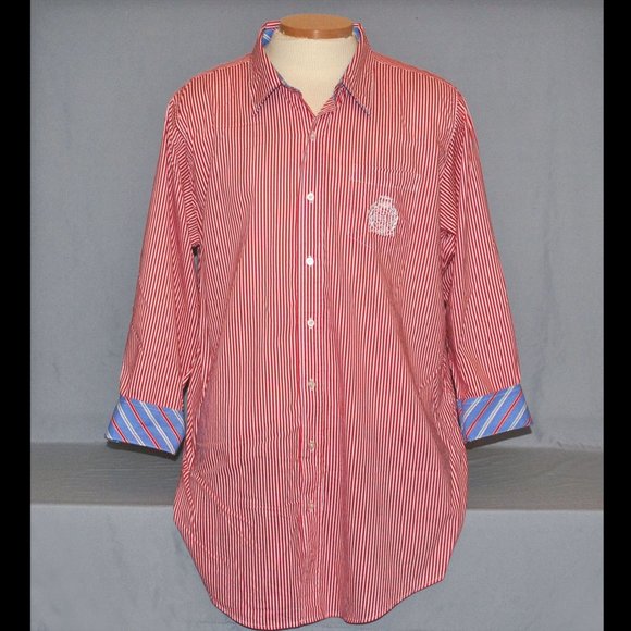 Lauren Ralph Lauren Mens Shirt Size L/XL Red & White Striped Button Down - Picture 1 of 11